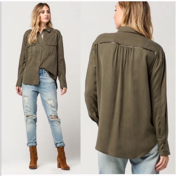 Free People Tops - Free People Off Campus Button Down Olive Shirt M